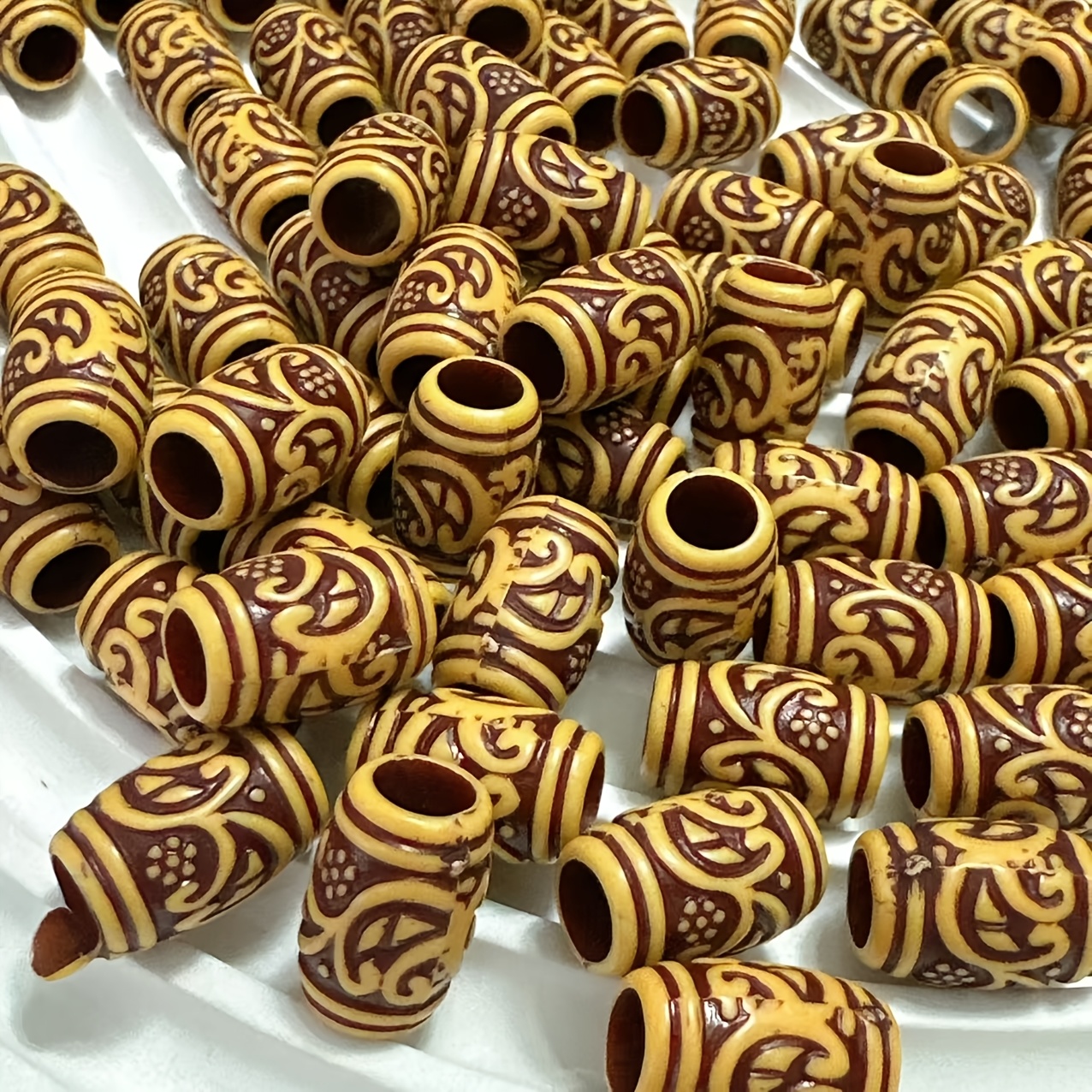 20pcs Bohemian Dark Brown Floral Pattern Barrel Beads for DIY Jewelry Making
